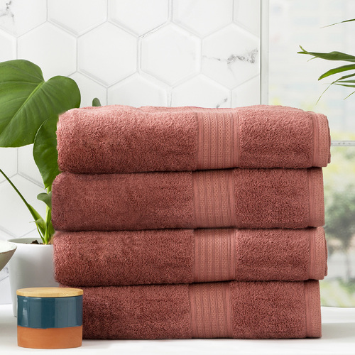 4pc Renee Taylor Stella 650GSM Super Soft Bamboo Cotton Bath Towel Brick