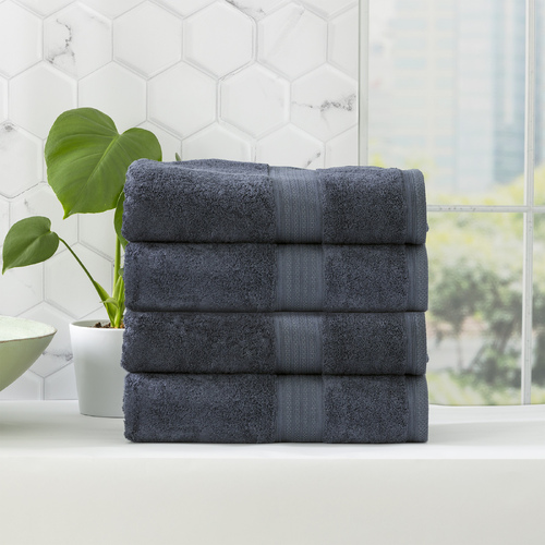 4pc Renee Taylor Stella 650GSM Super Soft Bamboo Cotton Bath Towel Indigo