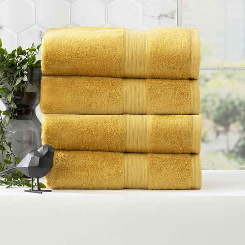 4pc Renee Taylor Stella 650GSM Super Soft Bamboo Cotton Bath Towel Mustard