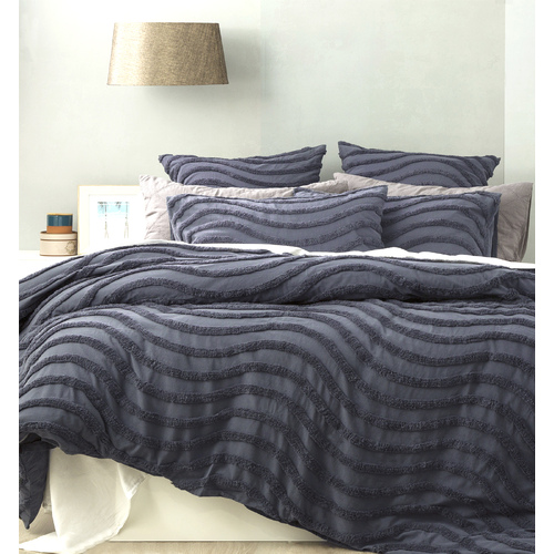 Cloud Linen Wave Chenille Vintage Washed Tufted Quilt Cover Set Queen Blue