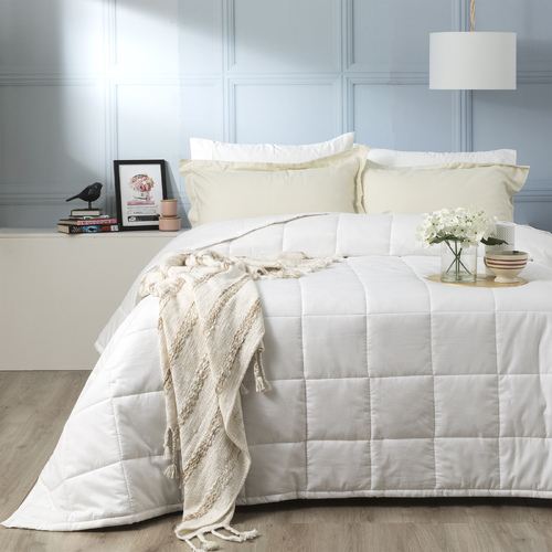 Ddecor Home Checks 500TC Cotton Jacquard Comforter Set Queen Bed White