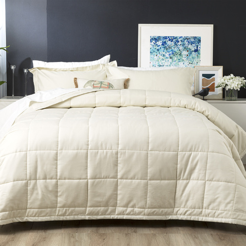 Ddecor Home Checks 500TC Cotton Jacquard Comforter Set Queen Bed Ivory