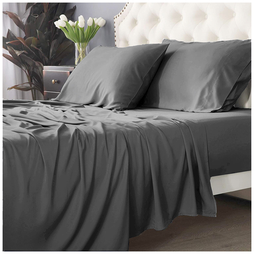 Park Avenue Long Single Bed Fitted Sheet Set 500 TC Bamboo Cotton Charcoal
