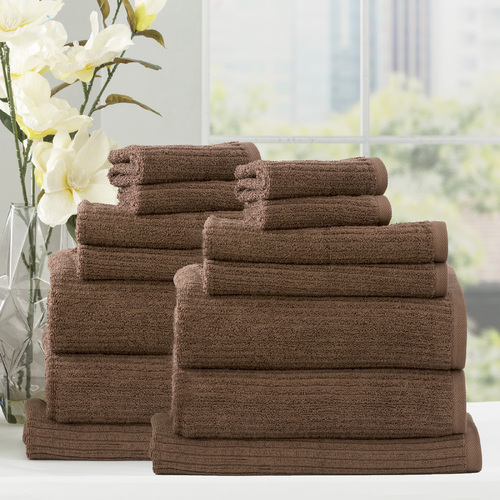 14pc Renee Taylor Cobblestone 650GSM Cotton Ribbed Towel Toffee