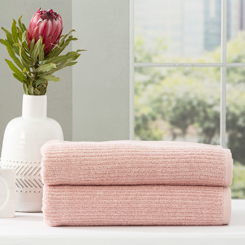 2pc Renee Taylor Cobblestone 650GSM Cotton Ribbed Towel Bath Sheet Blush