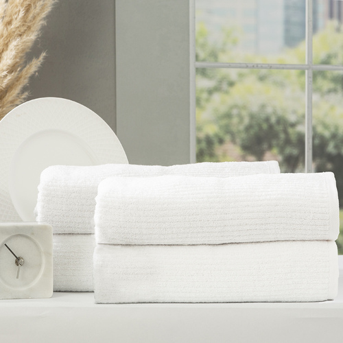 4pc Renee Taylor Cobblestone 650GSM Cotton Ribbed Towel Bath Sheet White