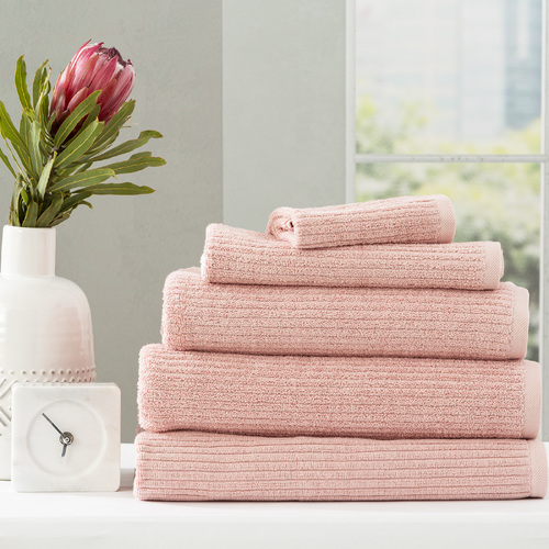 5pc Renee Taylor Cobblestone 650GSM Cotton Ribbed Towel Blush