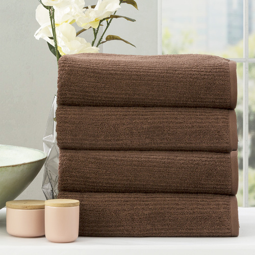 4pc Renee Taylor Cobblestone 650GSM Cotton Ribbed Towel Bath Towel Toffee