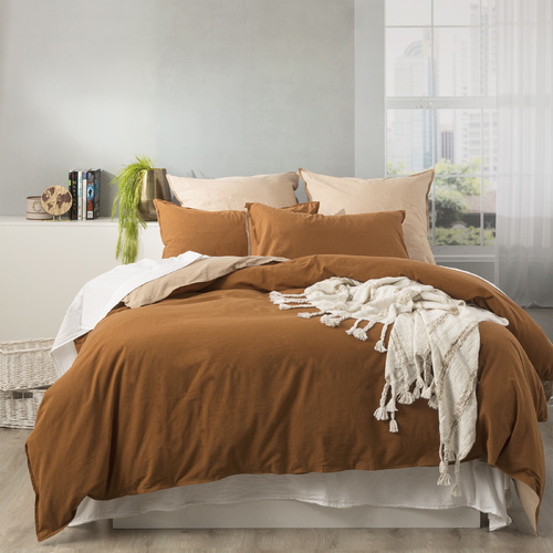 Renee Taylor Essentials Vintage Stone Washed Reversible European Pillowcase Wood