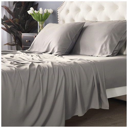 Park Avenue Split Queen Bed Fitted Sheet Set 500 TC Bamboo Cotton Pewter