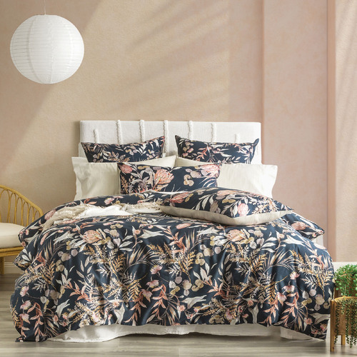 Renee Taylor 300TC King Cotton Reversible Quilt Cover Set Waratah Midnight