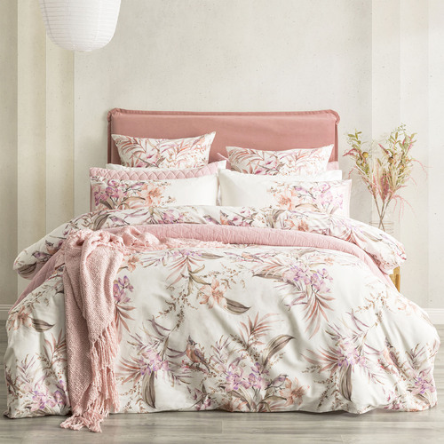 Renee Taylor 300TC Queen Cotton Reversible Quilt Cover Set Grevillea Chiffon