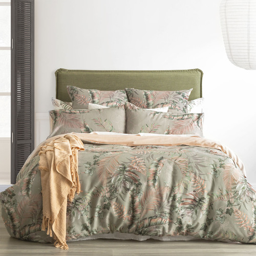 Renee Taylor 300TC Double Cotton Reversible Quilt Cover Set Palm Cove Forest