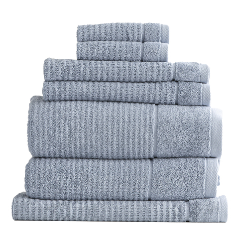 7pc Renee Taylor Cambridge 650GSM Textured Bath/Hand/Face Towel Blue Mirage