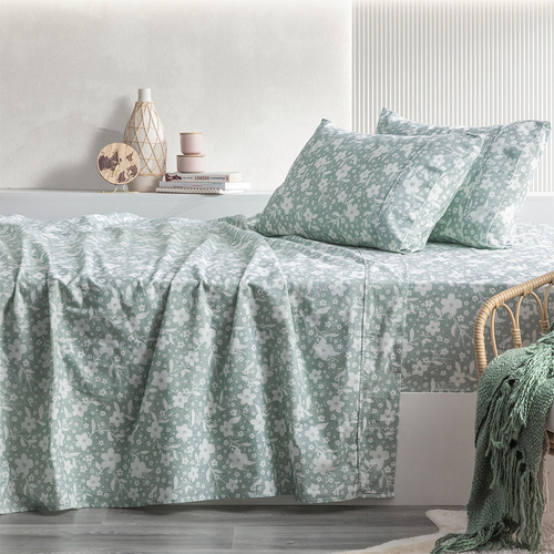 Park Avenue 175GSM Cotton Flannelette Double Fitted Sheet Set Botanica
