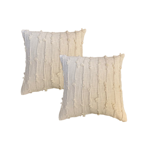 2pc Cloud Linen Henna  45cm Embroidered Cushion Square Natural