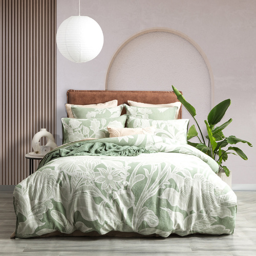Renee Taylor Bentley Cotton Jacquard Queen Quilt Cover Set Sage Green