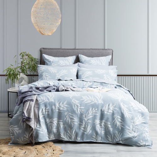Renee Taylor Native Cotton Jacquard Queen Quilt Cover Set French Blue