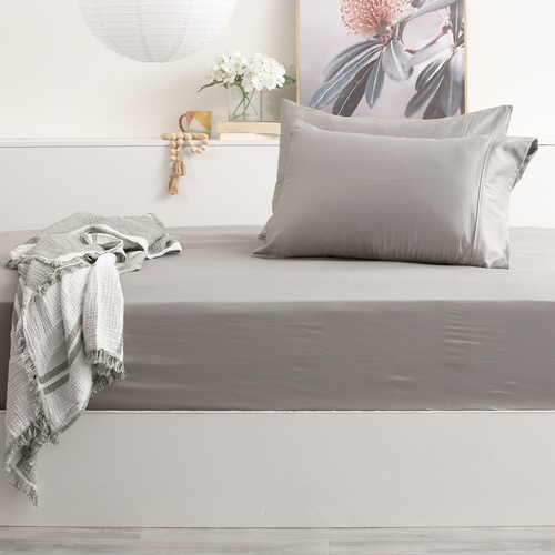 Park Avenue Single 500TC Bamboo Cotton Sheet w/ 2x Pillowcases Charcoal