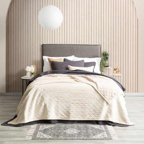 Renee Taylor Heston Super King Blanket 480GSM Velvet Sherpa Stone
