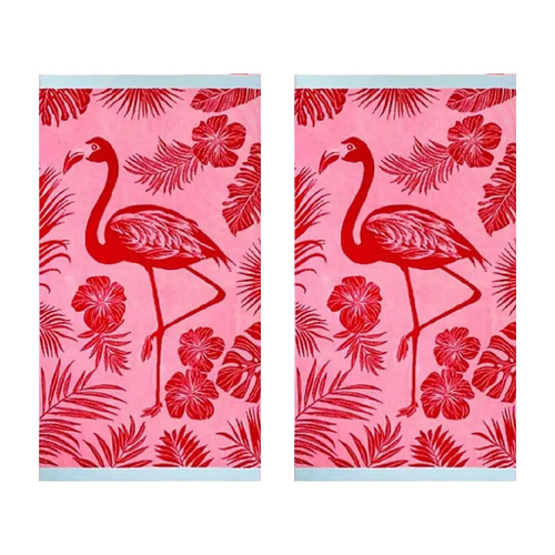 2pc Renee Taylor Large Beach Towel 100x180cm Pink Flamingo