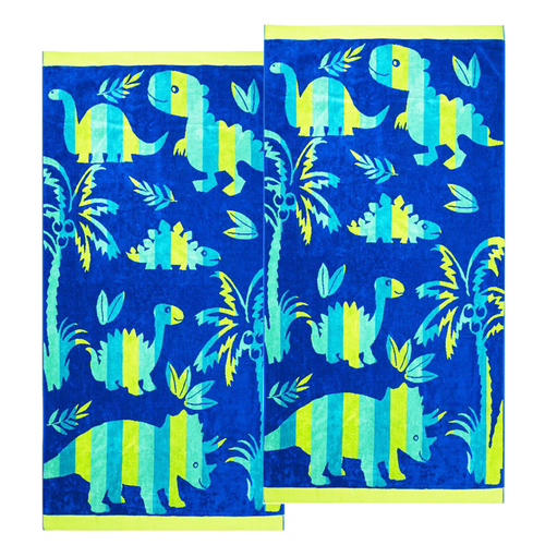 2pc Renee Taylor Kids Cotton Beach Towel 75x150cm Dinosaur
