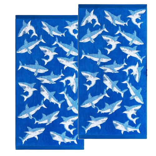 2pc Renee Taylor Kids Cotton Beach Towel 75x150cm Shark