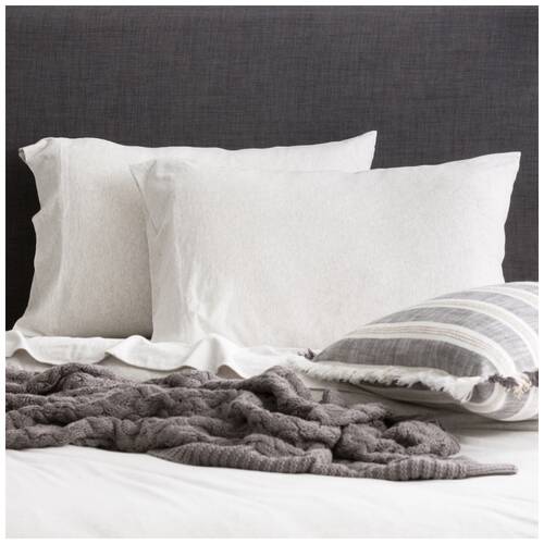 2x 2pc Renee Taylor Comfort T’s Organic Cotton Jersey Standard Pillowcase Ecru