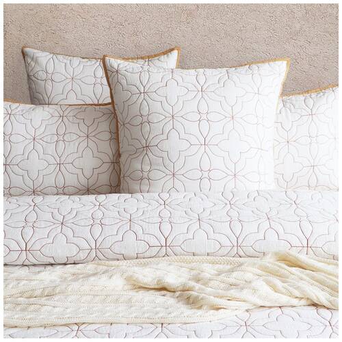 Renee Taylor Solaris Textured Cotton Quilted European Pillowcase White & Clay