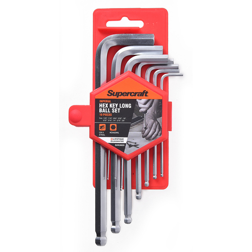10pc Supercraft Hex Key Long Ball Imperial 1/20"-3/8" 