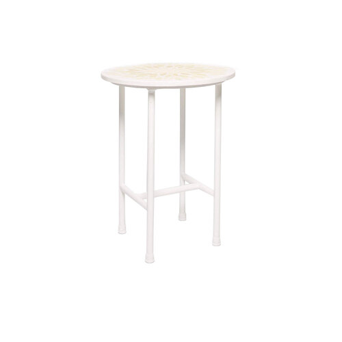Rayell Marble Side Table Printed Kaleidoscope Tan Marble/White Legs 40x50cm