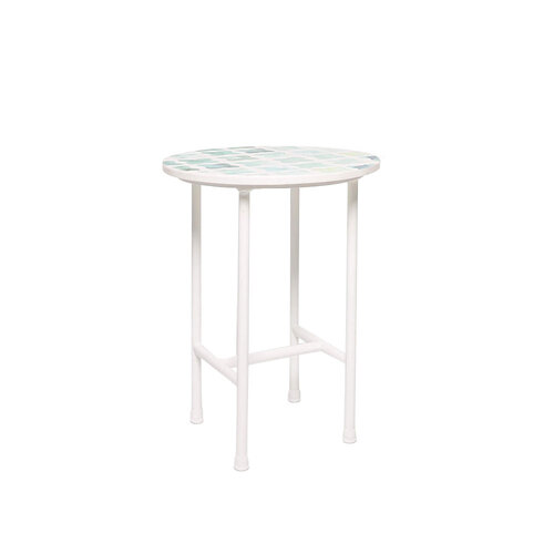 Rayell Marble Side Table Printed Faded Cross Blue Marble/White Legs 40x50cm