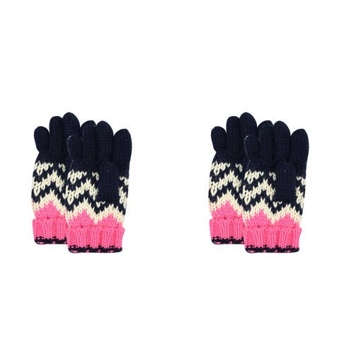 2PK Foote Street Chevron Gloves For Kids/Children S/M - Pink/Navy - 3Y-6Y