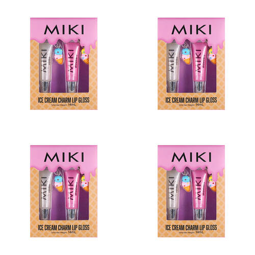 4PK Miki Ice Cream Charm Lip Gloss - Glossy Finish For All Lips - Pink - 3y+