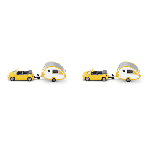 2PK Siku 1629 Car w/ Caravan Yellow Diecast Metal 164mm Toy 3y+