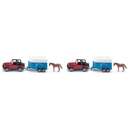 2PK Siku 1651 Diecast Jeep w/ Horse Trailer Kids 146mm Toy 3y+