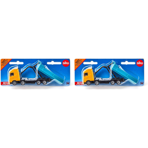2PK Siku 1683 Volvo Truck w/ Hooklift & Crane Diecast 129mm Kids Toy 3y+