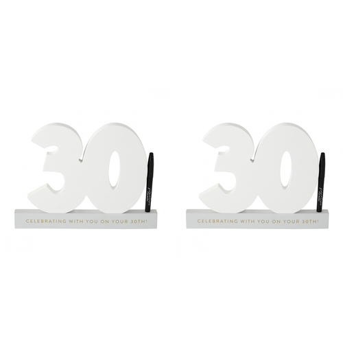 2PK Splosh 30th Birthday Wooden Signature Number w/ Marker 29x21cm - White