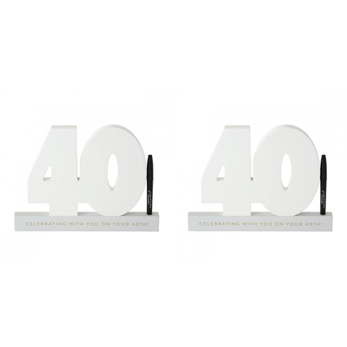 2PK Splosh 40th Birthday Wooden Signature Number w/ Marker 29x21cm - White