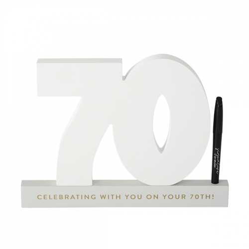 Splosh 70th Birthday Wooden Signature Number w/ Marker 29x21cm - White