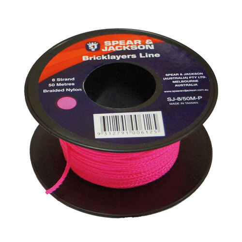 12pc Spear & Jackson 50m Brick Line 8-Strand Braided Nylon - Fluoro Pink