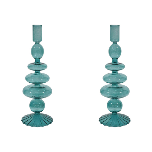 2PK LVD Glass Bella 26.5cm Taper Stick Candle Holder - Whimsy