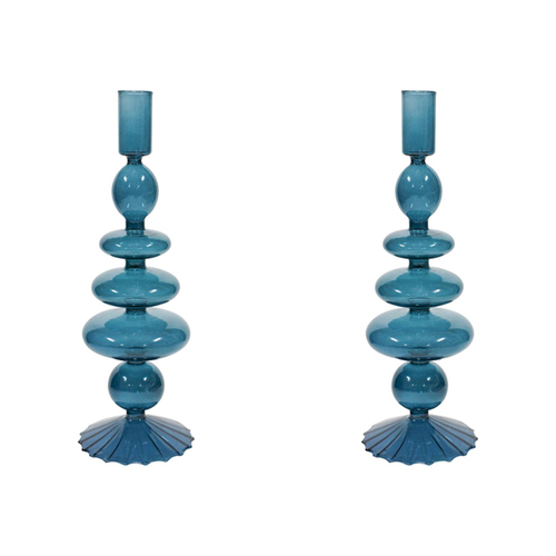 2PK LVD Glass Bella 26.5cm Taper Stick Candle Holder - Aegean