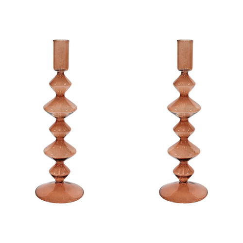 2PK LVD Glass Ana 25cm Taper Stick Candle Holder Decor - Chesnut