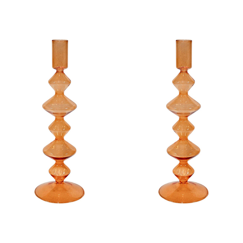 2PK LVD Glass Ana 25cm Taper Stick Candle Holder Decor - Tangerine