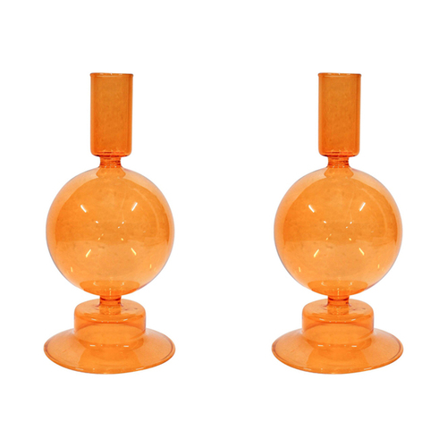 2PK LVD Glass Elle 19cm Taper Stick Candle Holder - Tangerine