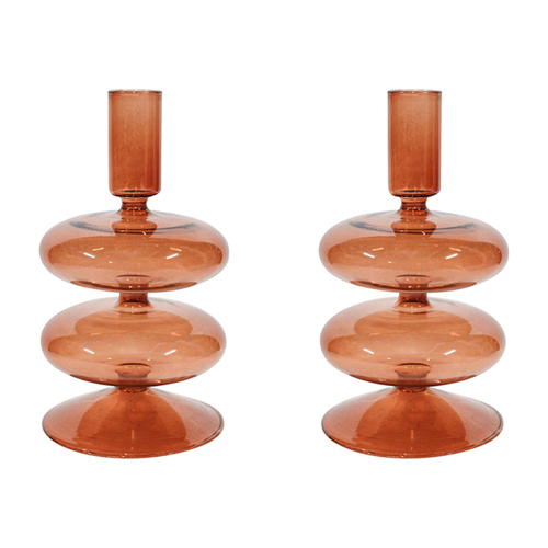2PK LVD Glass Eve 16cm Taper Stick Candle Holder - Chesnut