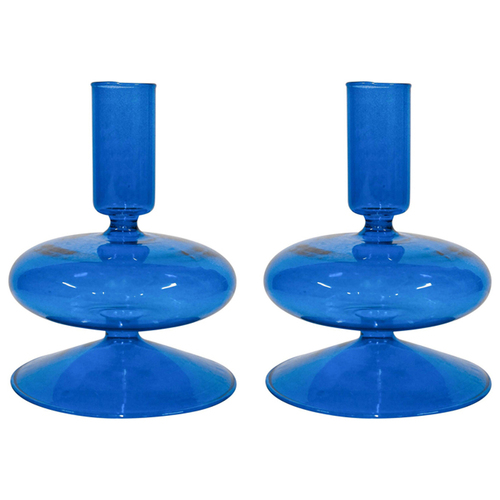 2PK LVD Glass Gia 10.5cm Taper Stick Candle Holder - Azure