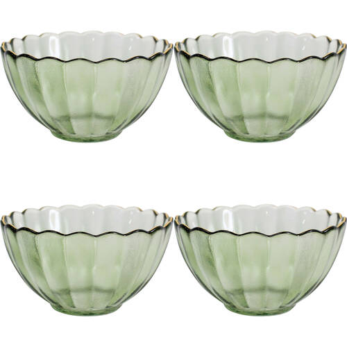 4PK LVD Glass Bowl Decorative Home/Dining Tableware 11.5cm Moss/Gold