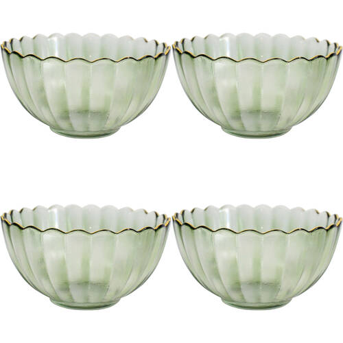 4PK LVD Glass Bowl Decorative Home/Dining Tableware Medium Moss/Gold
